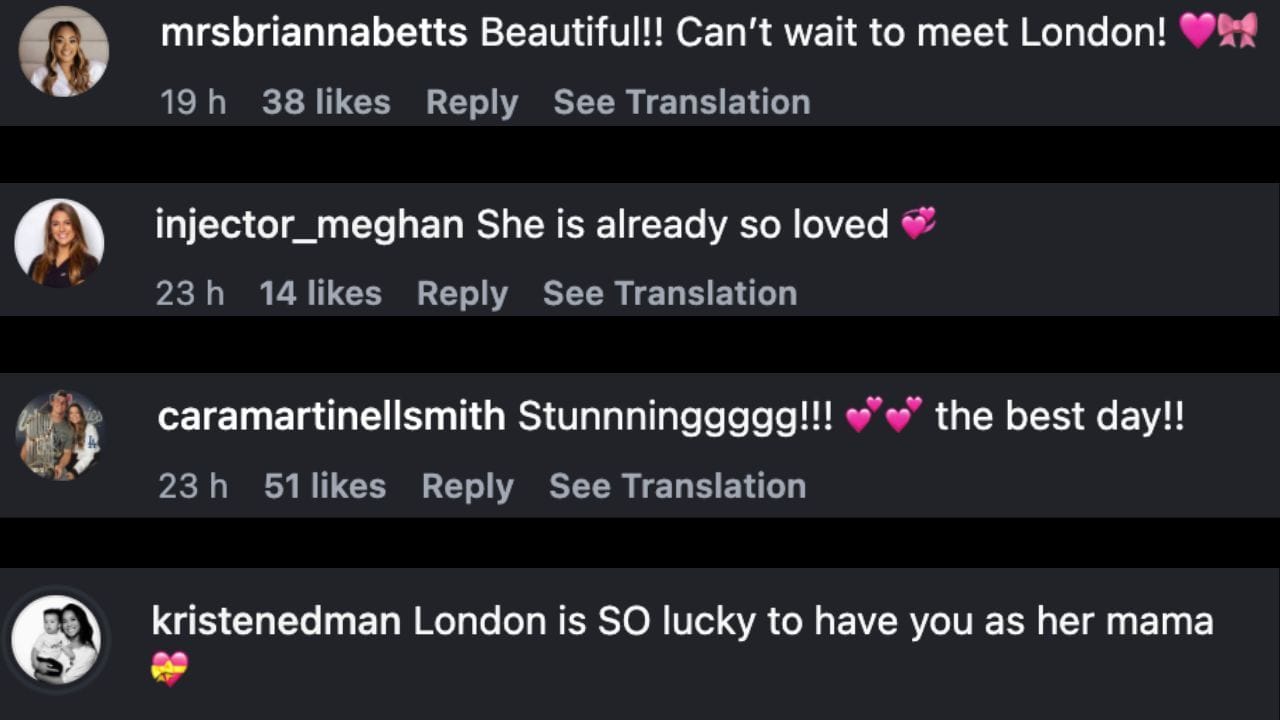 Screenshots of Brianna Betts, Meghan Glasnow, Cara Smith and Kristen Edman's comments on Chelsea Freeman's Instagram post (Image via Instagram.com/@chelseafreeman5)