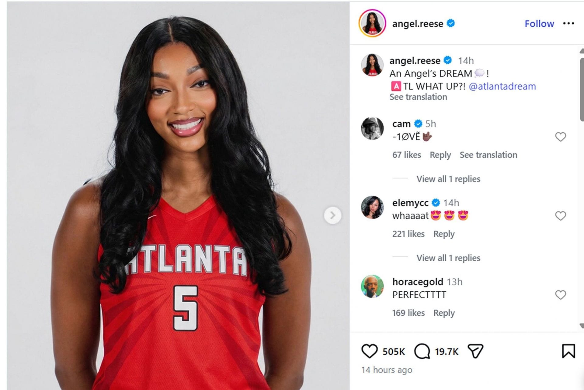Cam Newton sends love to Angel Reese after getting traded to Atlanta Dream in shocking move (Image via Instagram/@angel.reese)