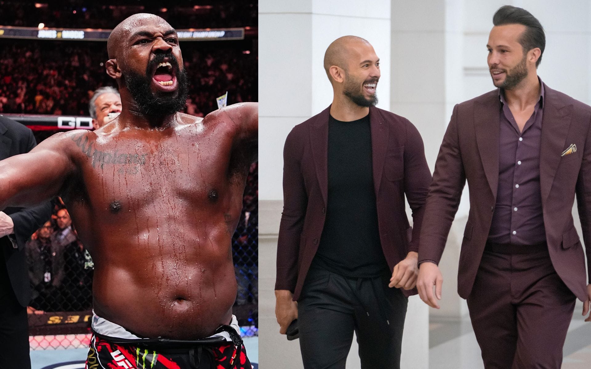 "New all time low" - Fans slam Jon Jones for posting pictures with Andrew Tate and his brother ahead of Dirty Boxing 6