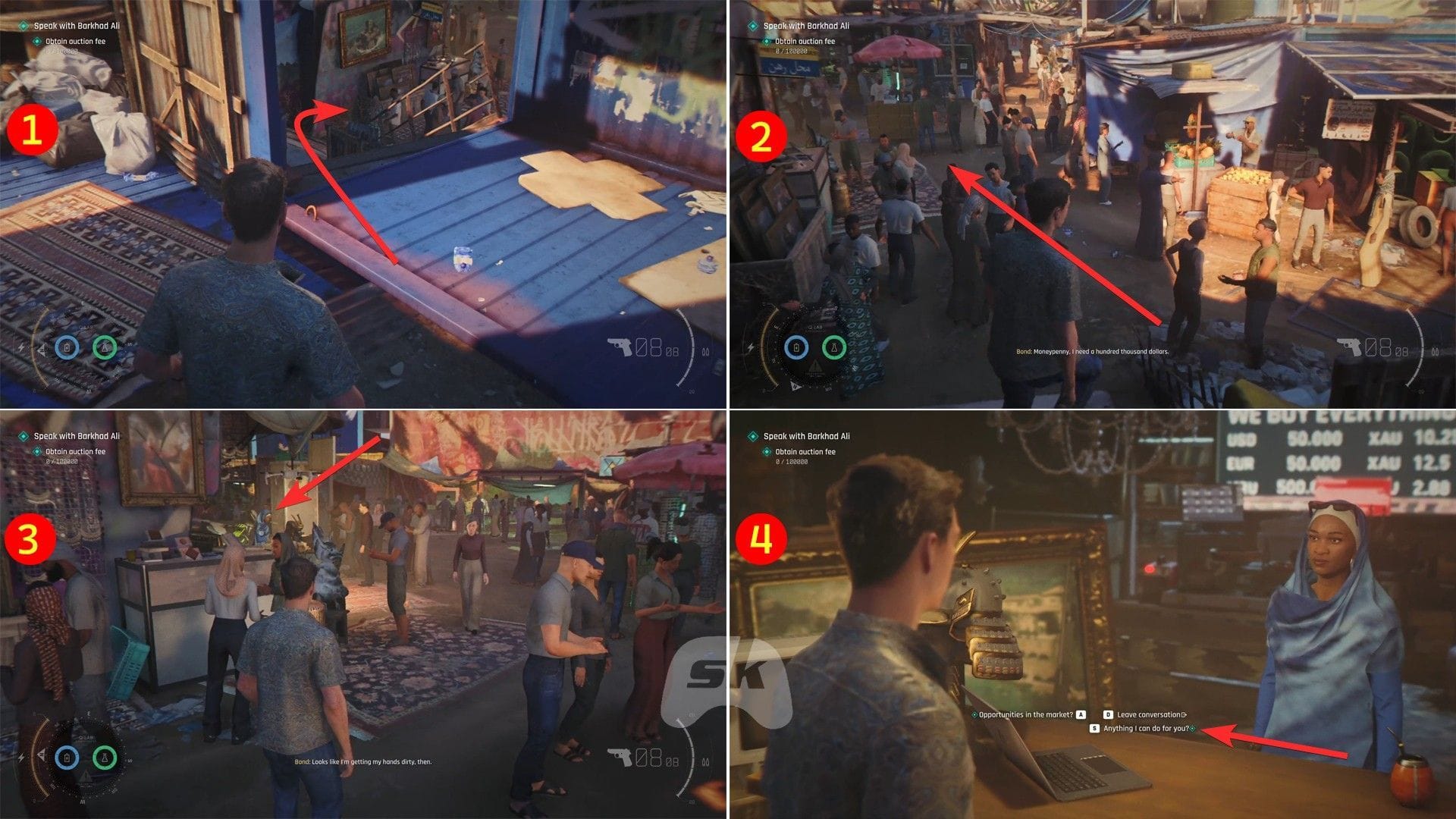 Speak with Nirmala here to learn about a red jewel (Image via Sportskeeda Gaming || IO Interactive)