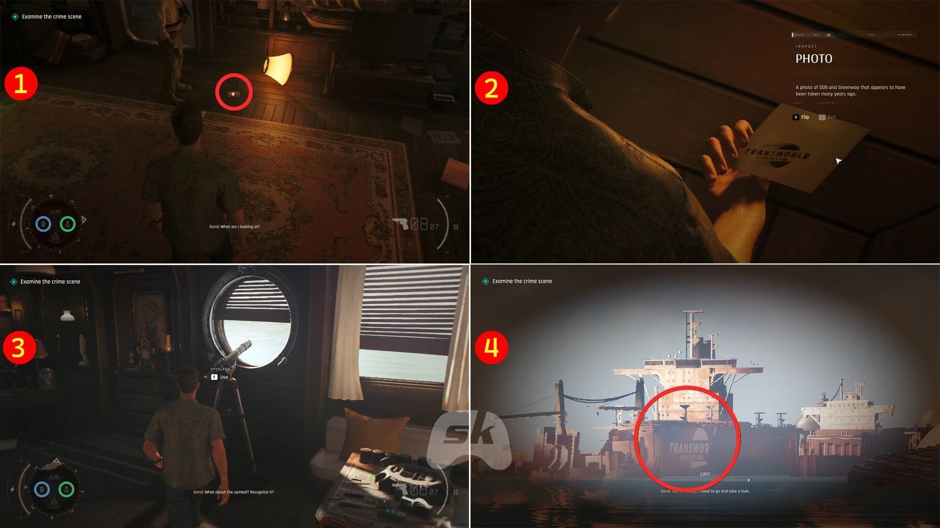 Inspect several things, and use the spyglass to find the ship (Image via Sportskeeda Gaming || IO Interactive)