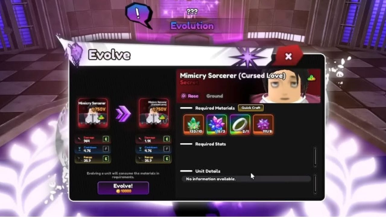 All items required for evolving Mimicry Sorcerer (Image via Roblox)