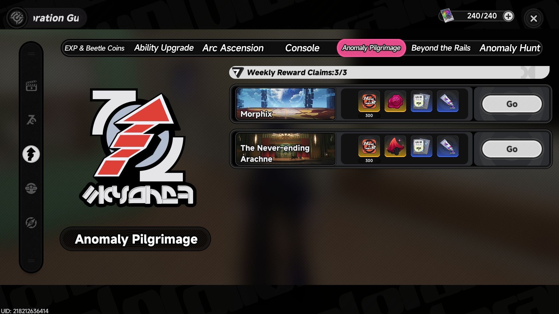 The Anomaly Pilgrimage tab (Image via SK Gaming || Hotta Studio)