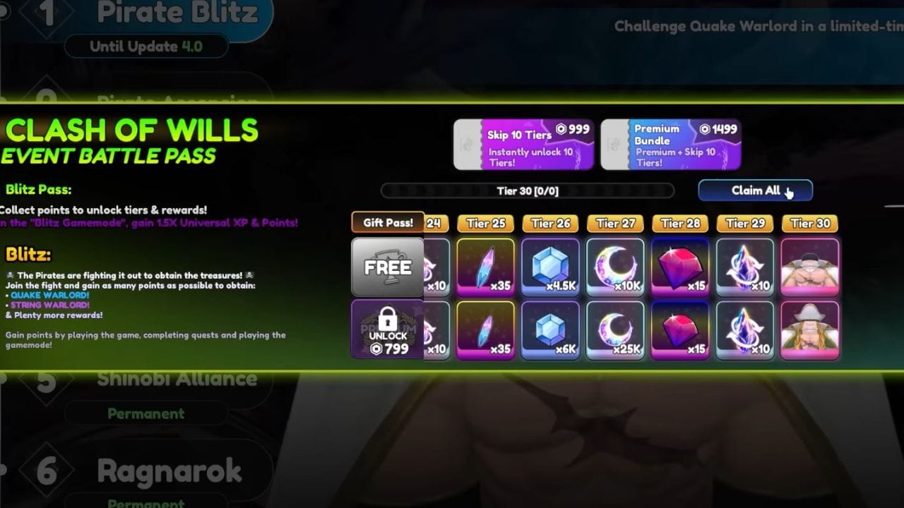 The Clash of Wills Event Battle Pass (Image via Roblox)