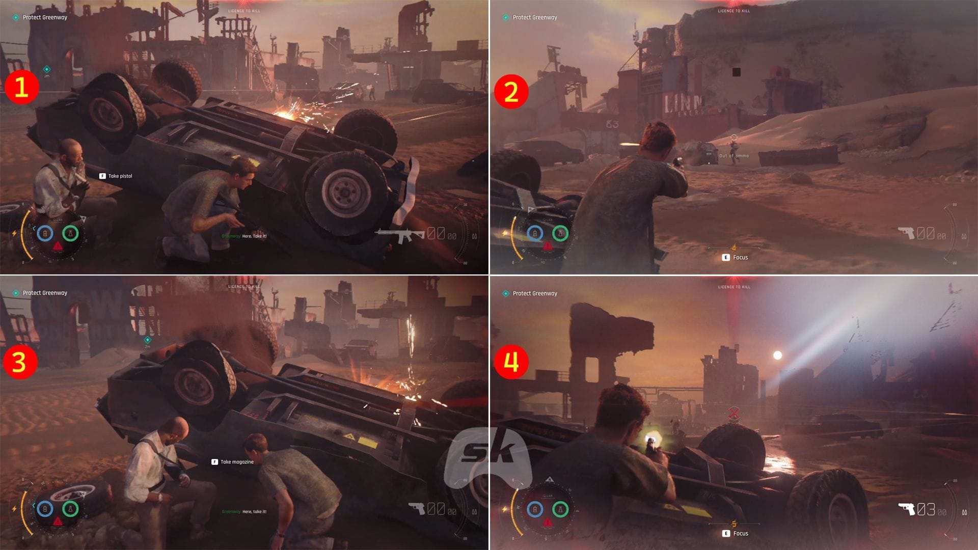 Take Greenway's pistol and kill the enemies (Image via Sportskeeda Gaming || IO Interactive)