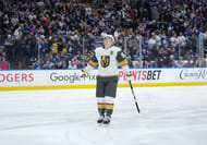Mitch Marner skates during his return to Scotiabank Arena