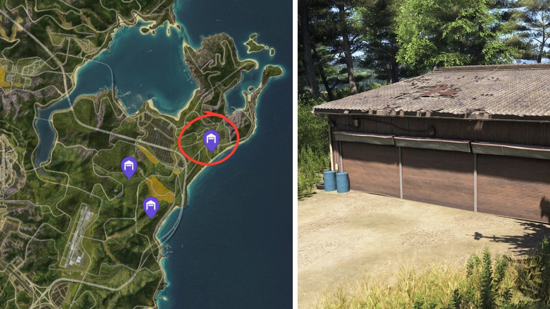 Location of Toyota 2000GT Barn Find in Forza Horizon 6 (Image via Xbox Game Studios || Map Genie)