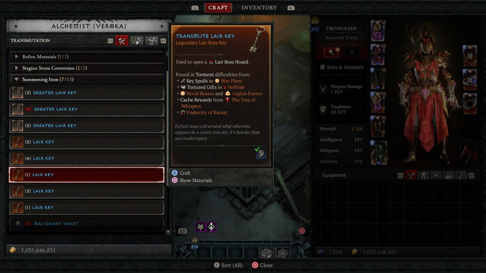 How to convert boss materials to Lair Keys in Diablo 4?