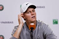 Jannik Sinner during a press conference after his loss to Juan Manuel Cerundolo at the 2026 French Open (Source: Getty)