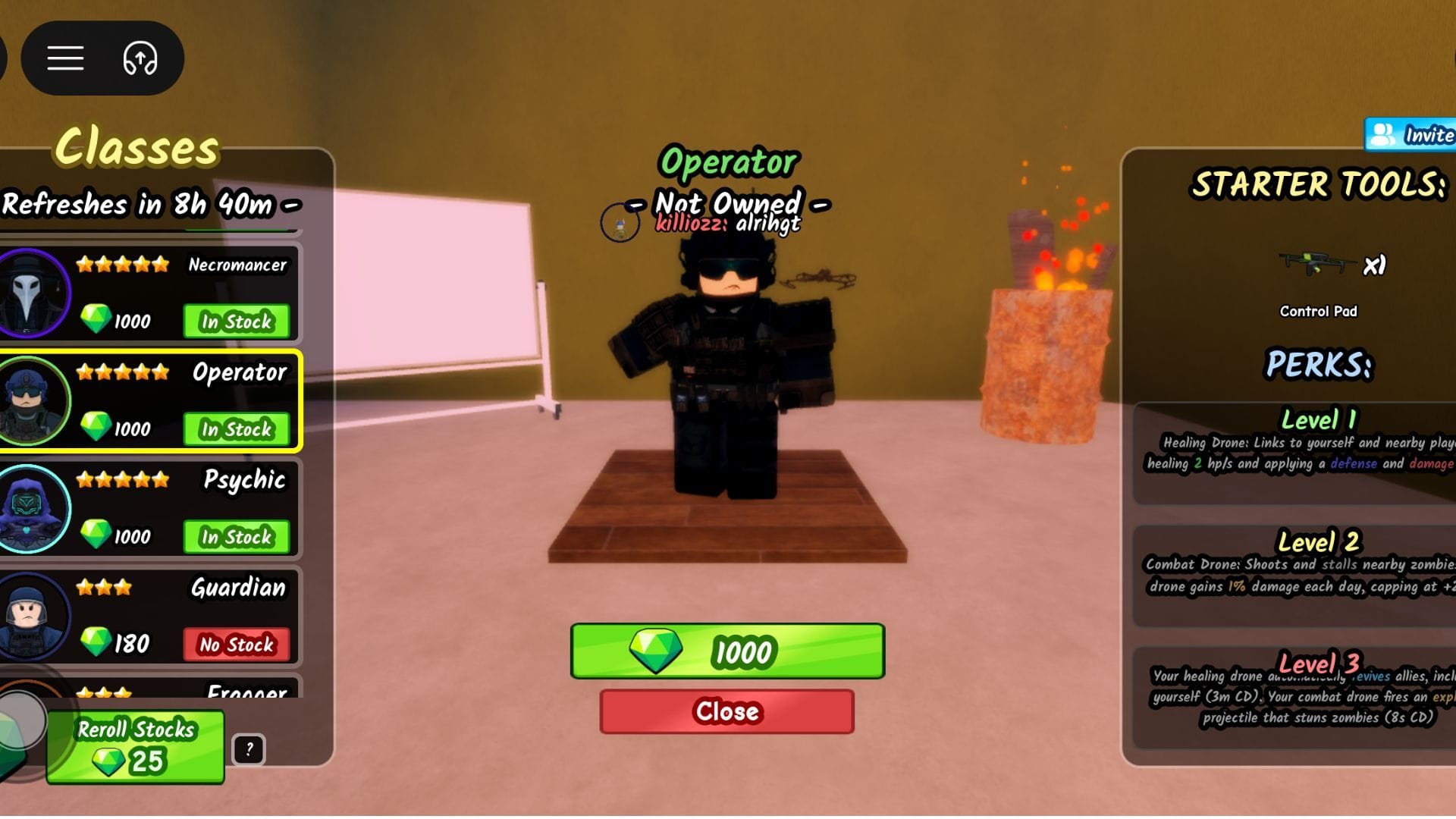 Operator class in the shop (Image via Roblox)
