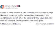 Trump's post about Stephen Colbert on Truth Social (Image via Truth Social/@DonaldJTrump)