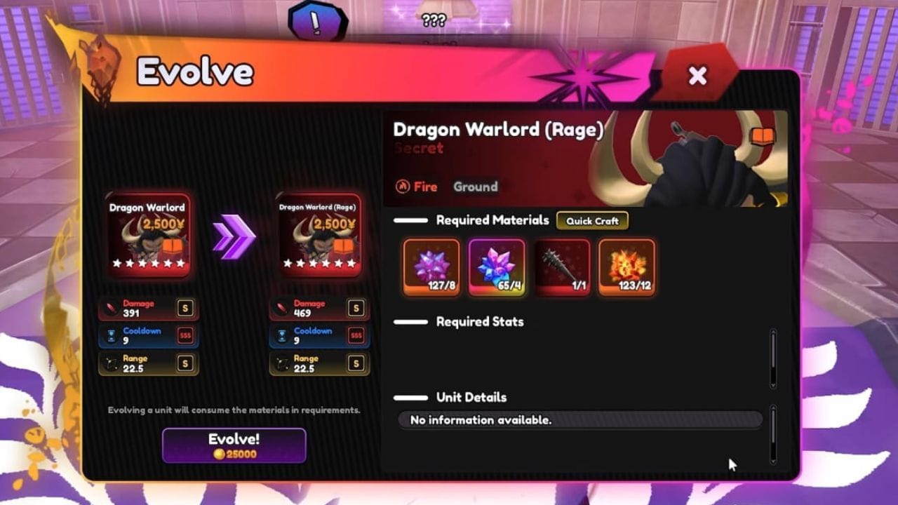 All items for evolving Dragon Warlord (Image via Roblox)