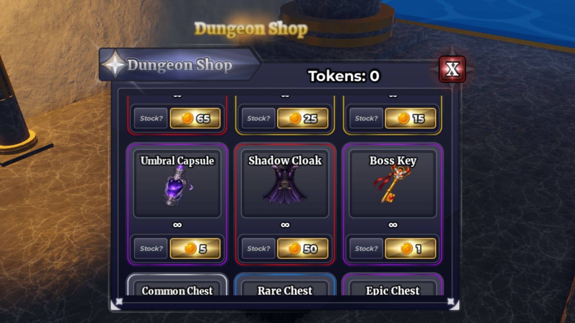 The Shadow Cloak in Dungeon Shop (Image via Roblox)