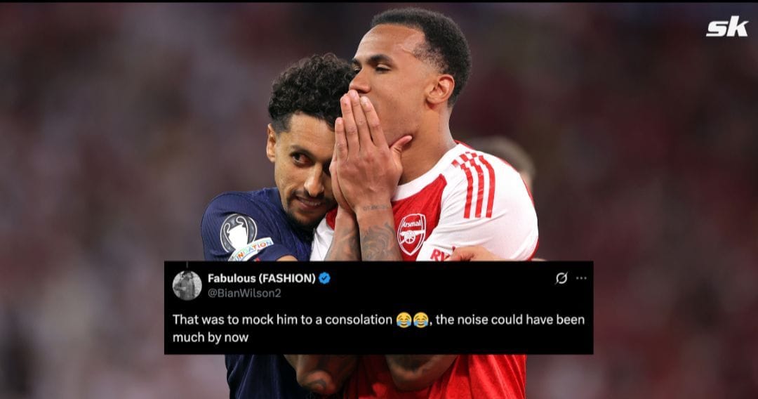 “That was to mock him” - Fans make bold claim after spotting detail about Marquinhos consoling Gabriel after Arsenal miss in Champions League final