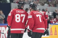 Crosby and Celebrinin talking at the World Championship in Switzerland - Source: Getty