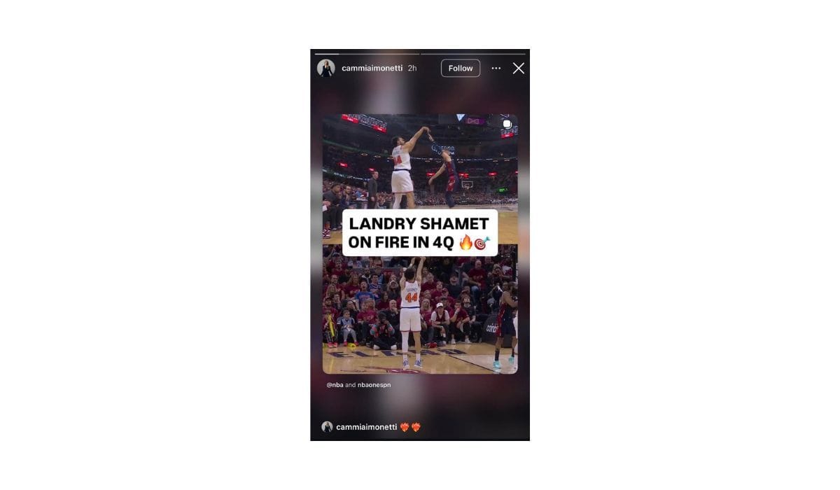 Landry Shamet's girlfriend Cameron Aimonetti shows love to him following his stellar performance in Game 3 (Source: IG/Cameron Aimonetti)