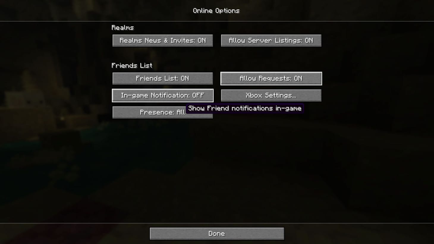 All Minecraft Java Friends List settings explained