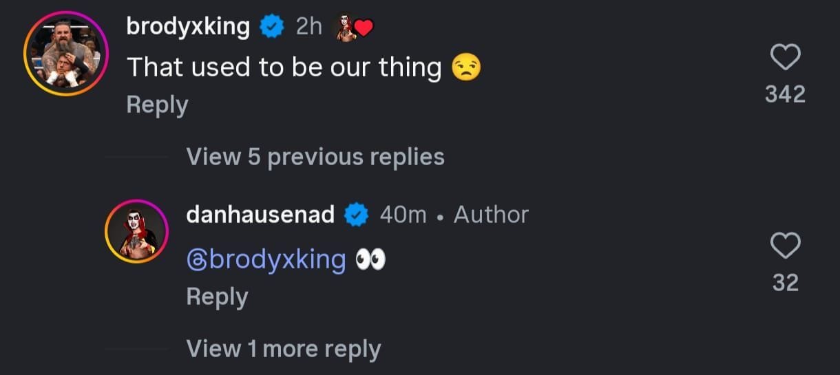 Screengrab of Brody King's comment [Image via Instagram/@danhausenad; Instagram/@brodyxking]