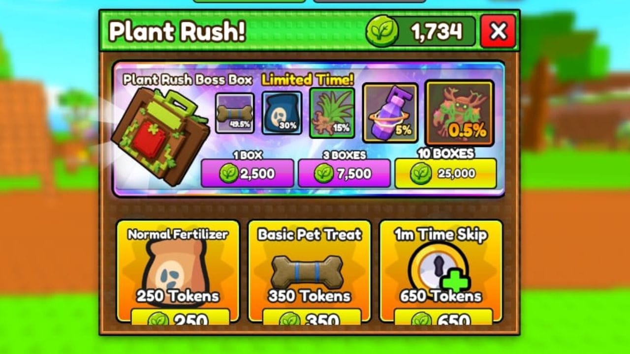 The Plant Rush shop (Image via Roblox)