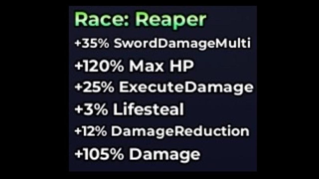 Stats of Reaper Race (Image via Roblox)
