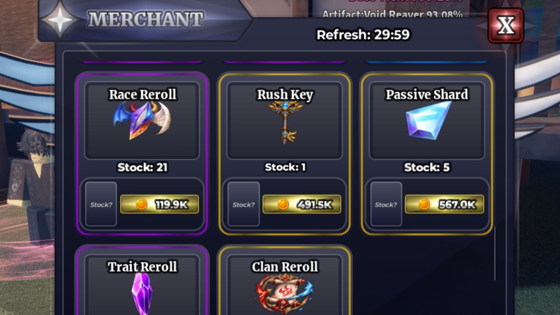 Race Rerolls in Merchant shop (Image via Roblox)
