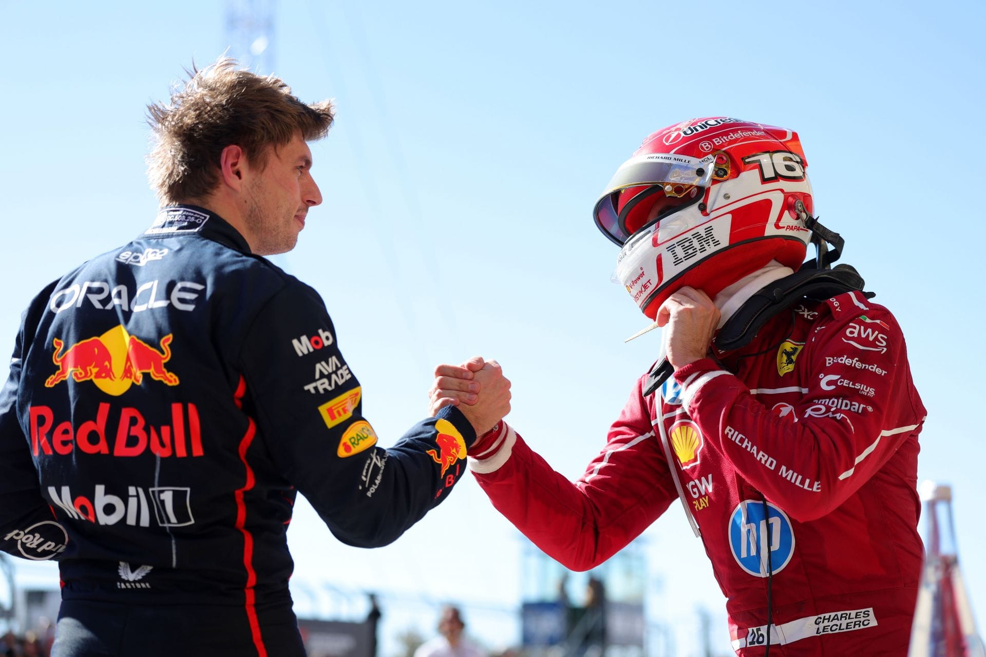 Max Verstappen and Charles Leclerc at the 2025 US Grand Prix - Source: Getty
