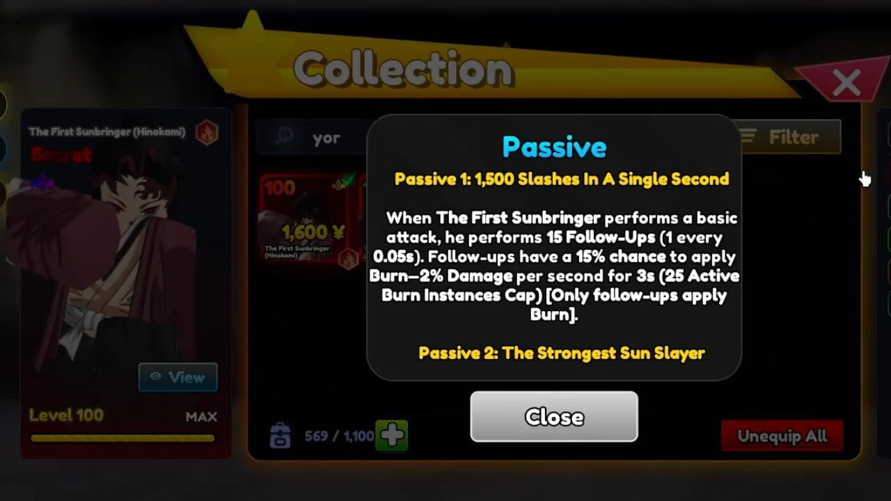 The First Sunbringer (Hinokomi) passives (Image via Roblox)