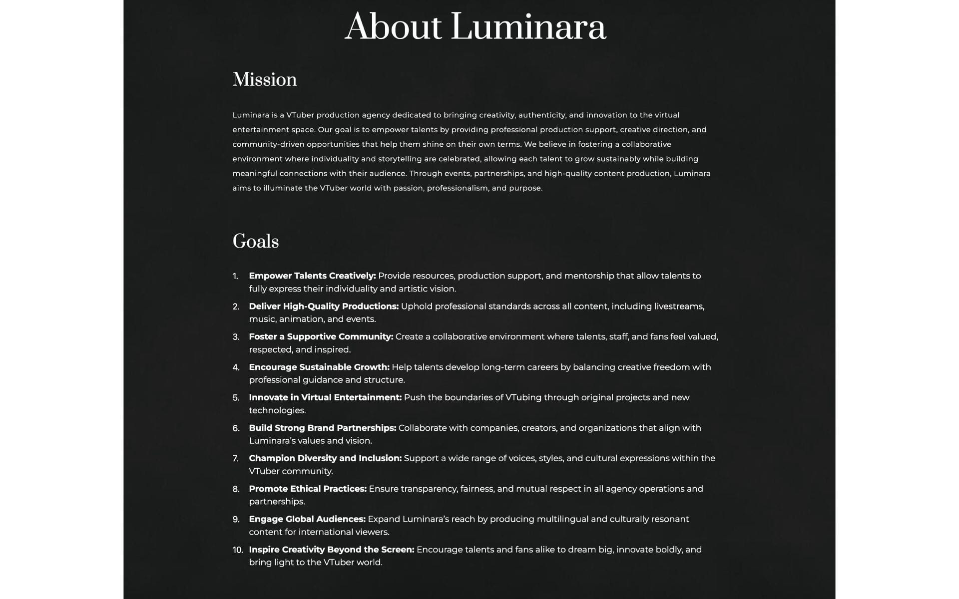 "About" page from Luminara's official website (Image via findluminara.com)