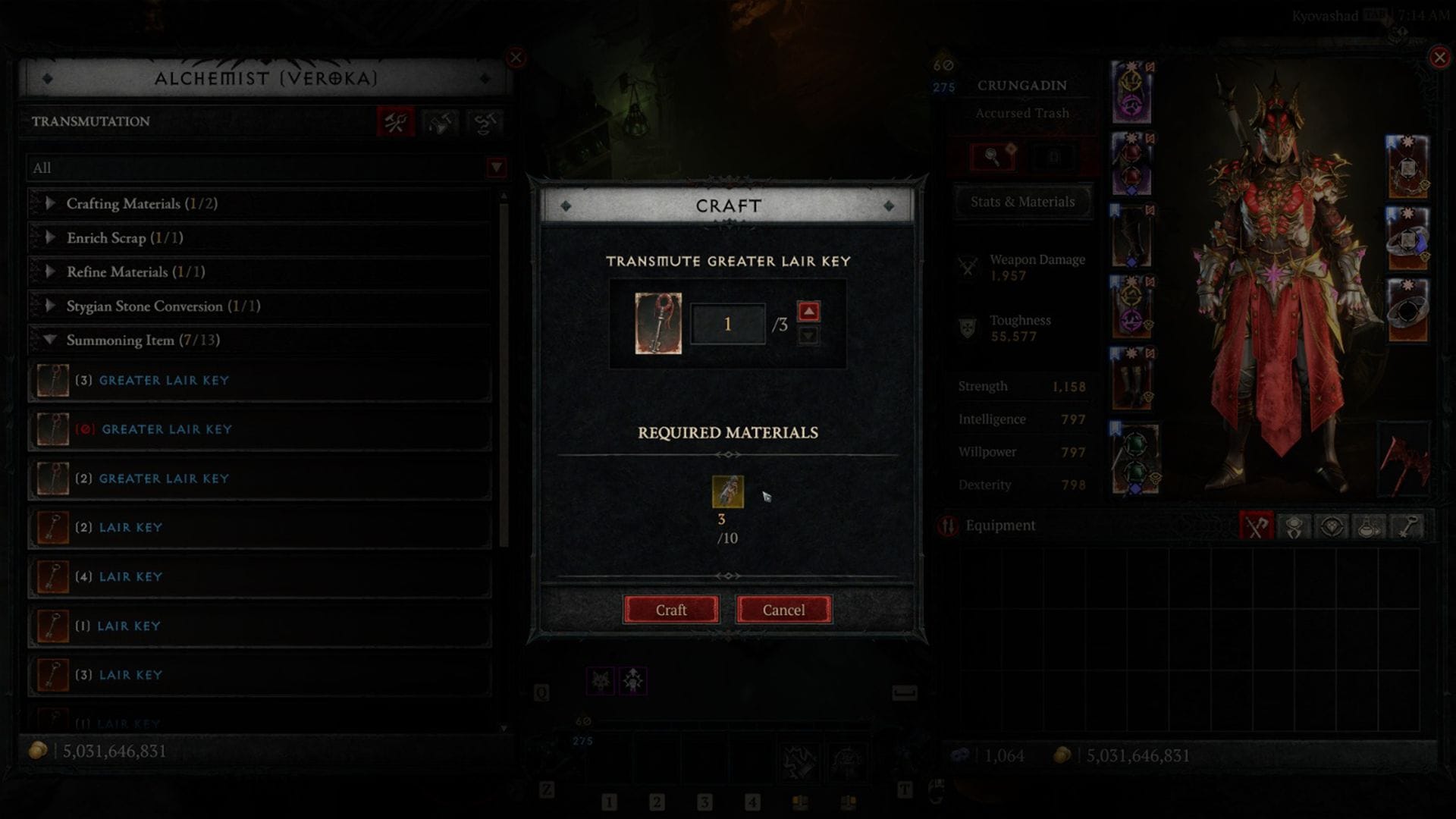 You can use 3x Rare Boss Materials to get 1x Greater Lair Key (Image via Blizzard Entertainment || Sportskeeda)
