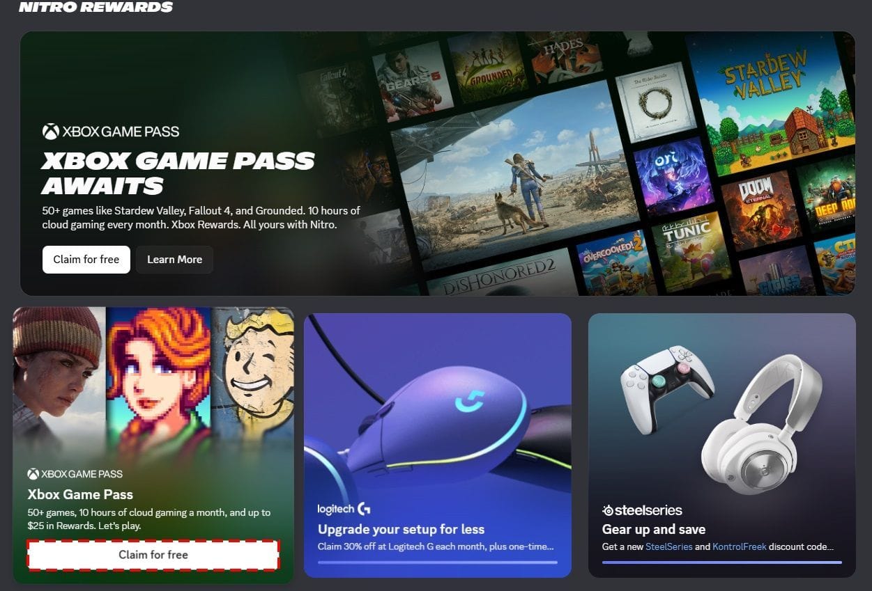 Xbox Game Pass available via Discord Nitro
