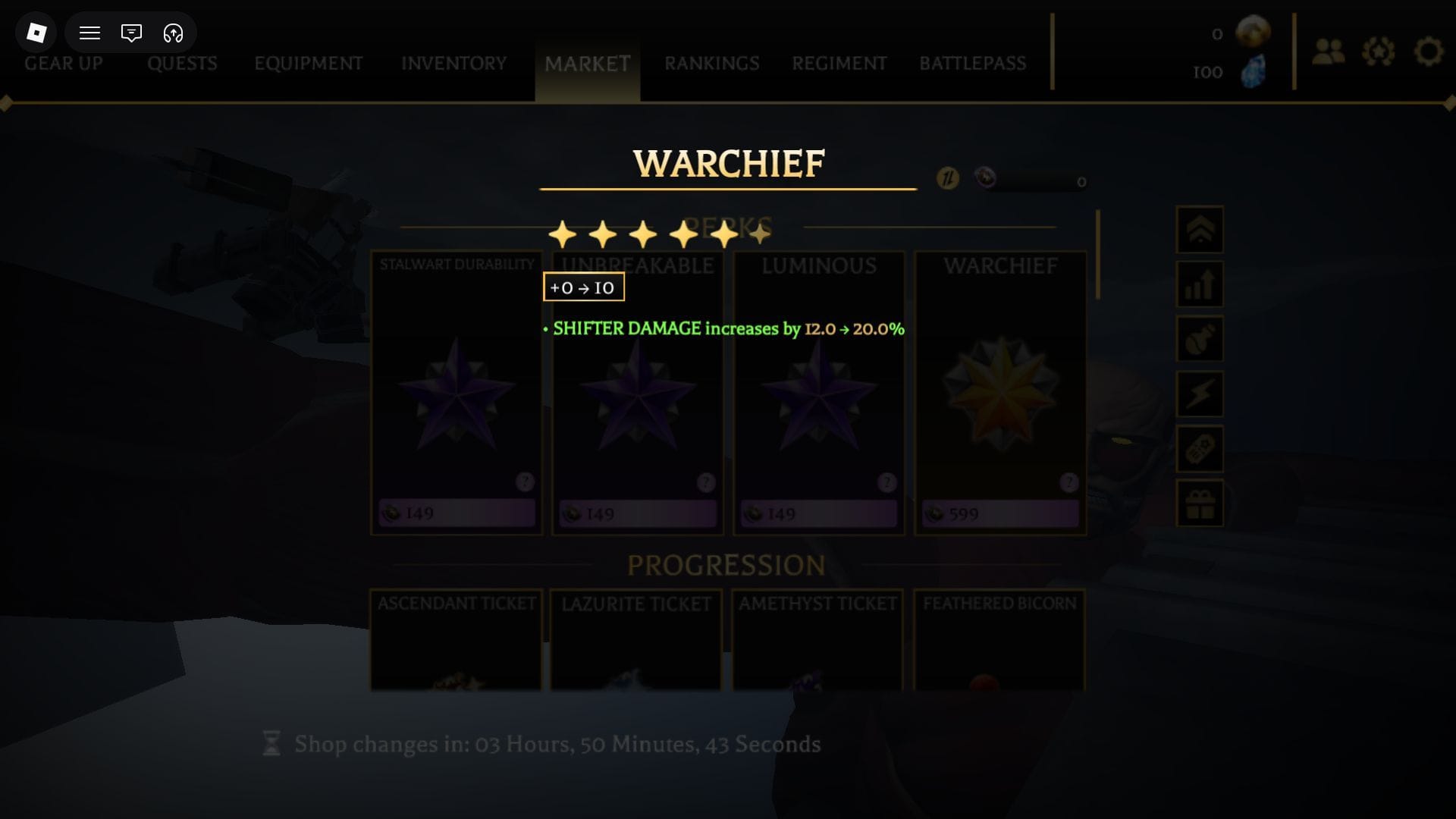 Perks apply stat bonuses and passive effects (Image via Roblox)