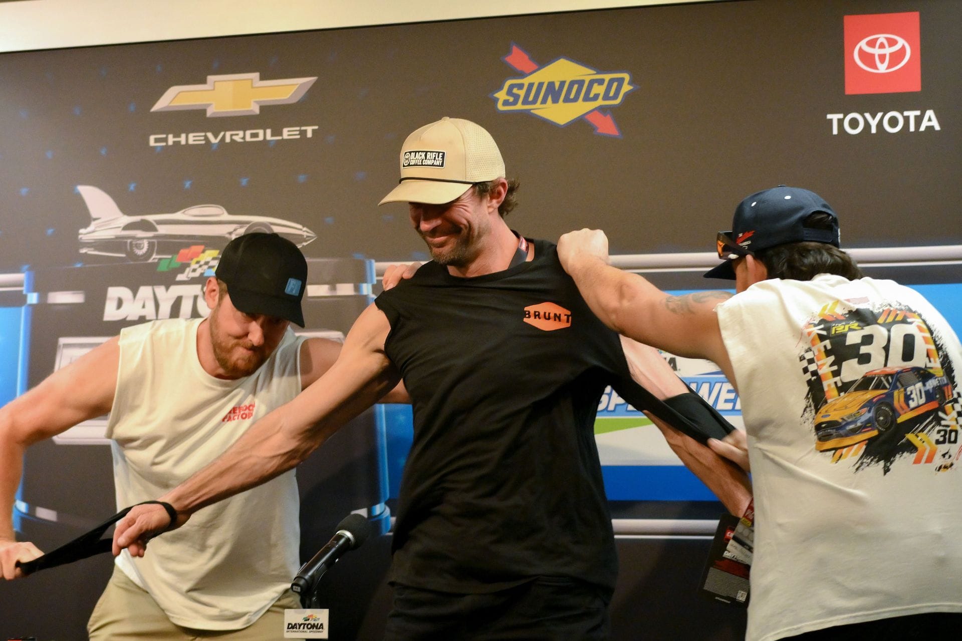 (L-R) Cleetus McFarland and Travis Pastrana at Daytona. Source: Getty