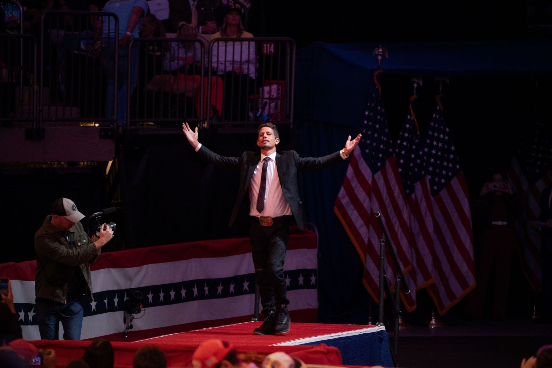 Comedian Tony Hinchcliffe at a rally for former president Donald Trump on Oct. 27 at Madison Square Garden - Source: Getty