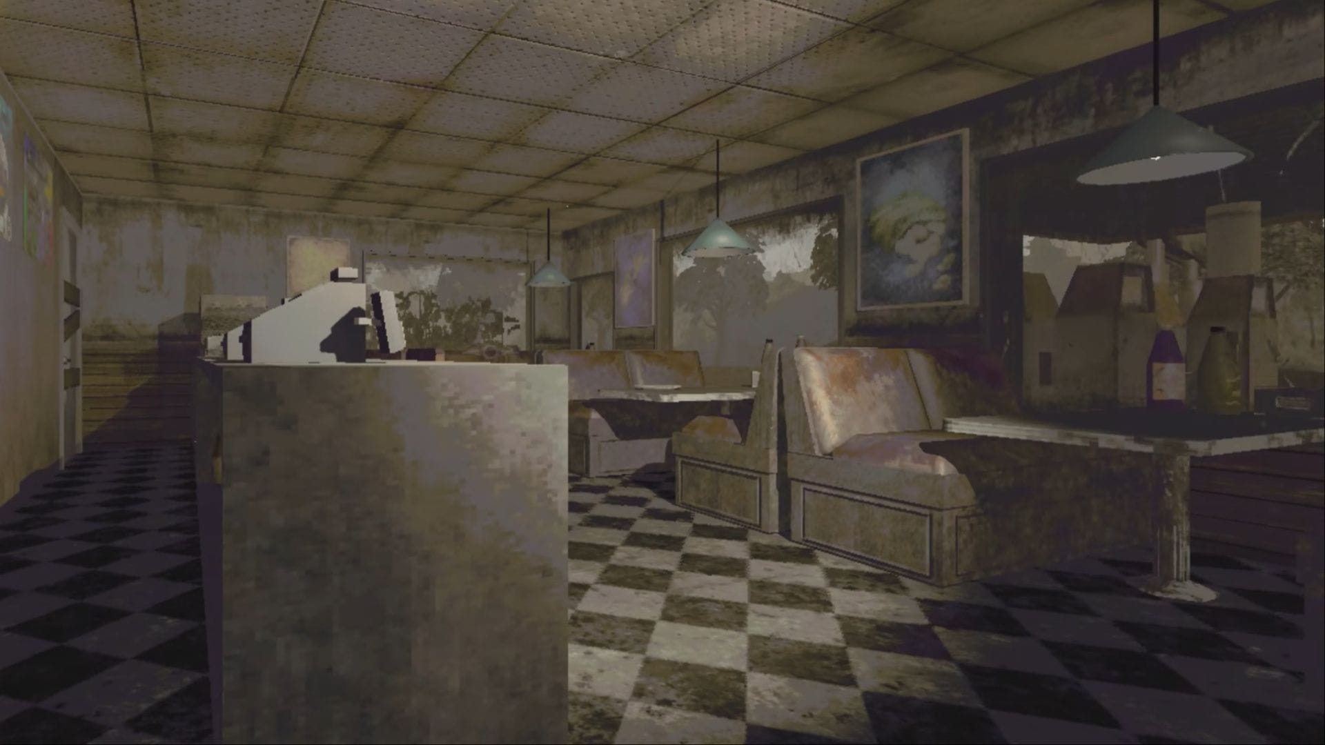 Despite its rundown state, the coffee bar in REPO has a relaxed feel to it (Image via Semiwork || YouTube/@waveszr)
