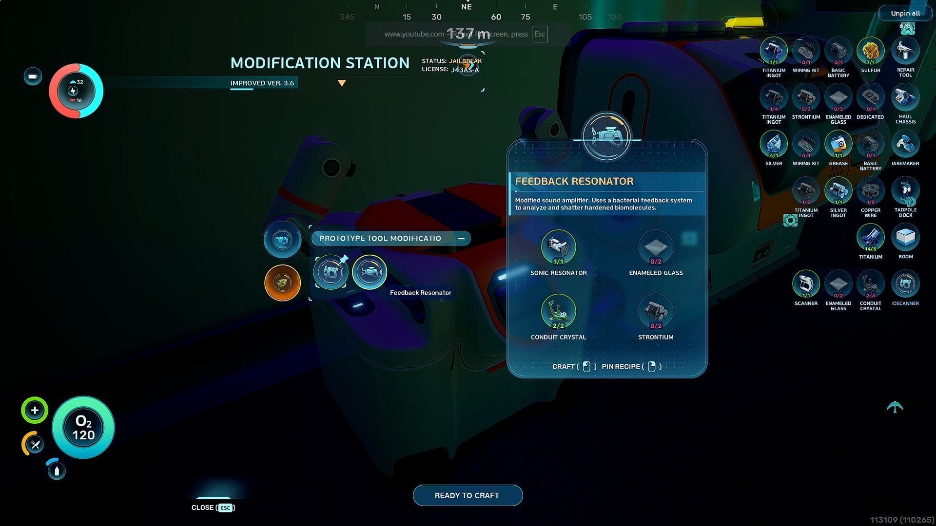 Materials for Feedback Resonator in Subnautica 2 (Image via Unknown Worlds Entertainment || YouTube/@SiNKiLLeR_)