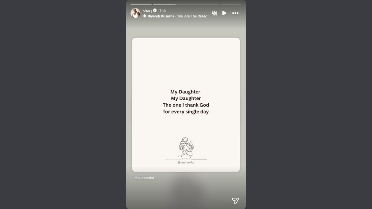 Shaquille O'Neal shared a post appreciating his daughters on his IG story.