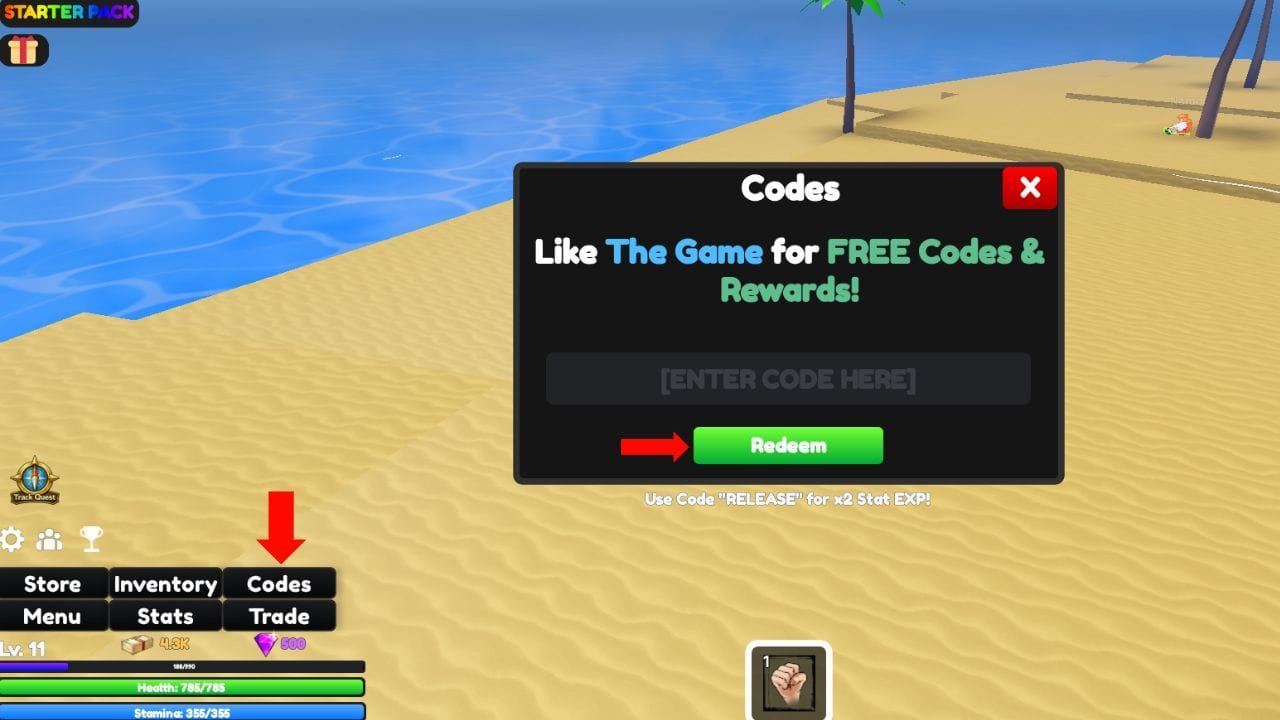 The code redemption box (Image via Roblox)