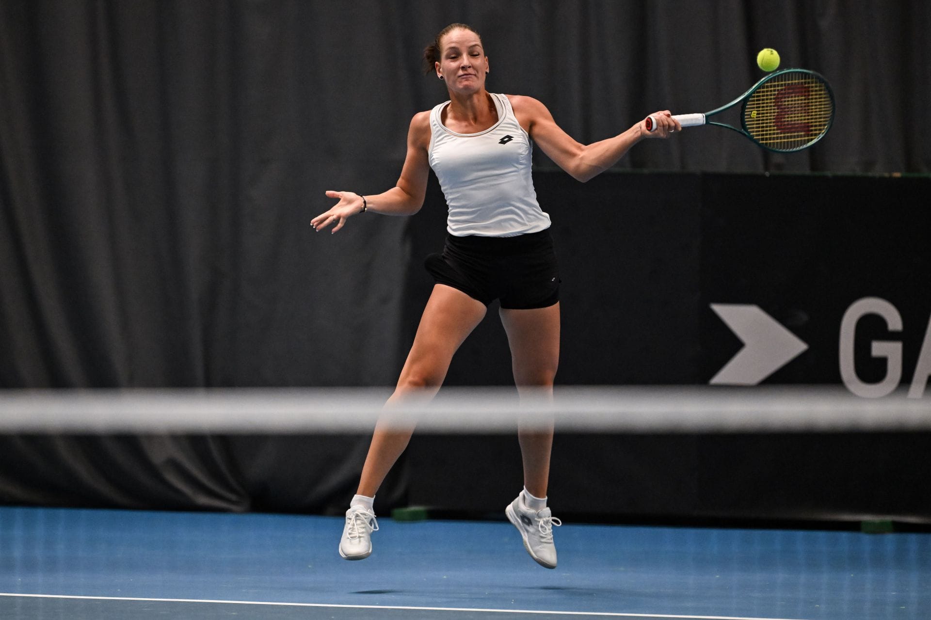 Darja Semenistaja of Latvia during the Billie Jean King Cup in Vilnius, Lithuania. (Photo by Getty Images)