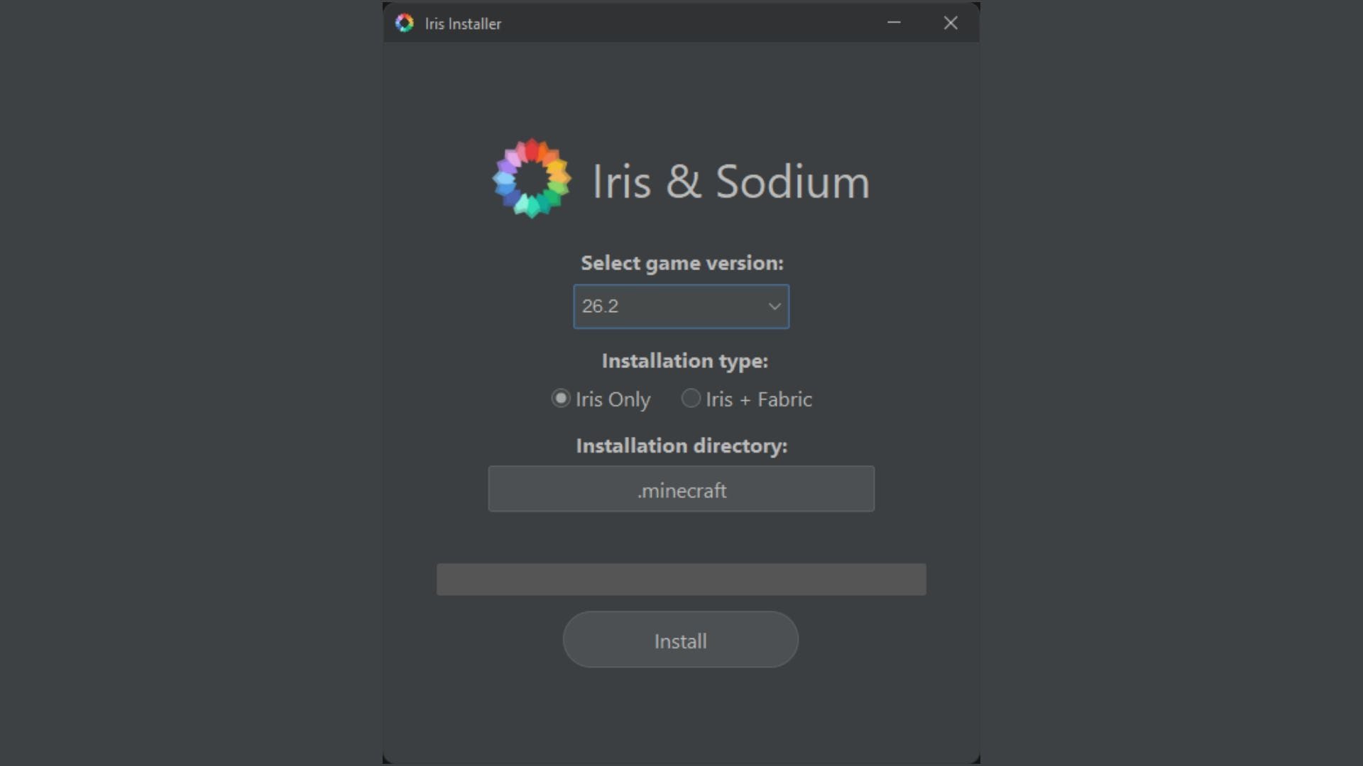 O instalador Iris pode instalar Iris, Sodium e até Fabric para a versão 26.2 (Imagem via Sportskeeda Gaming || Iris Shaders)