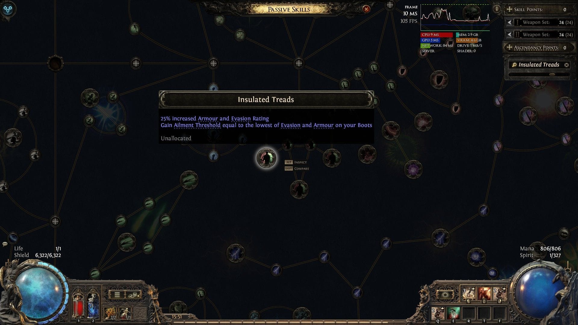 Insulated Treads in the passive skill tree (Image via GGG) 