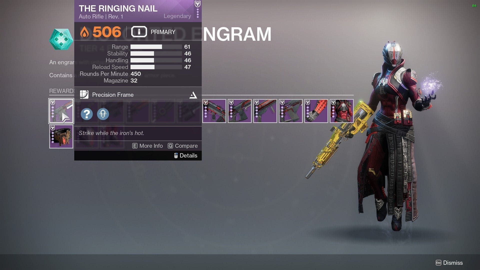 The Ringing Nail no grupo de saques de Destiny 2 Arena Ops (imagem via Bungie) 