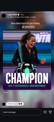 História de Frances Tiafoe no Instagram para Robin Montgomery