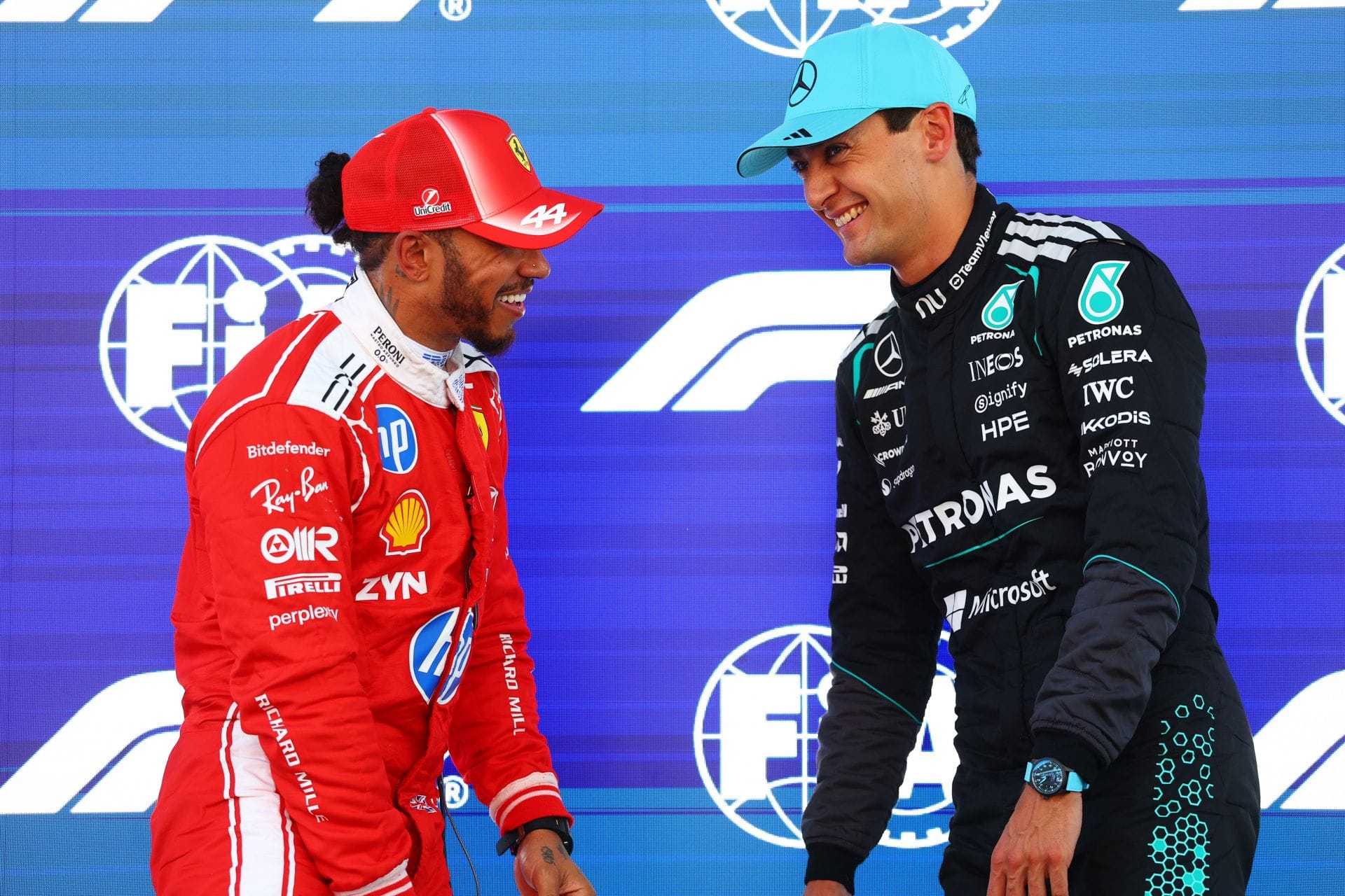 Lewis Hamilton reacts to securing a front row start for the F1 Barcelona GP