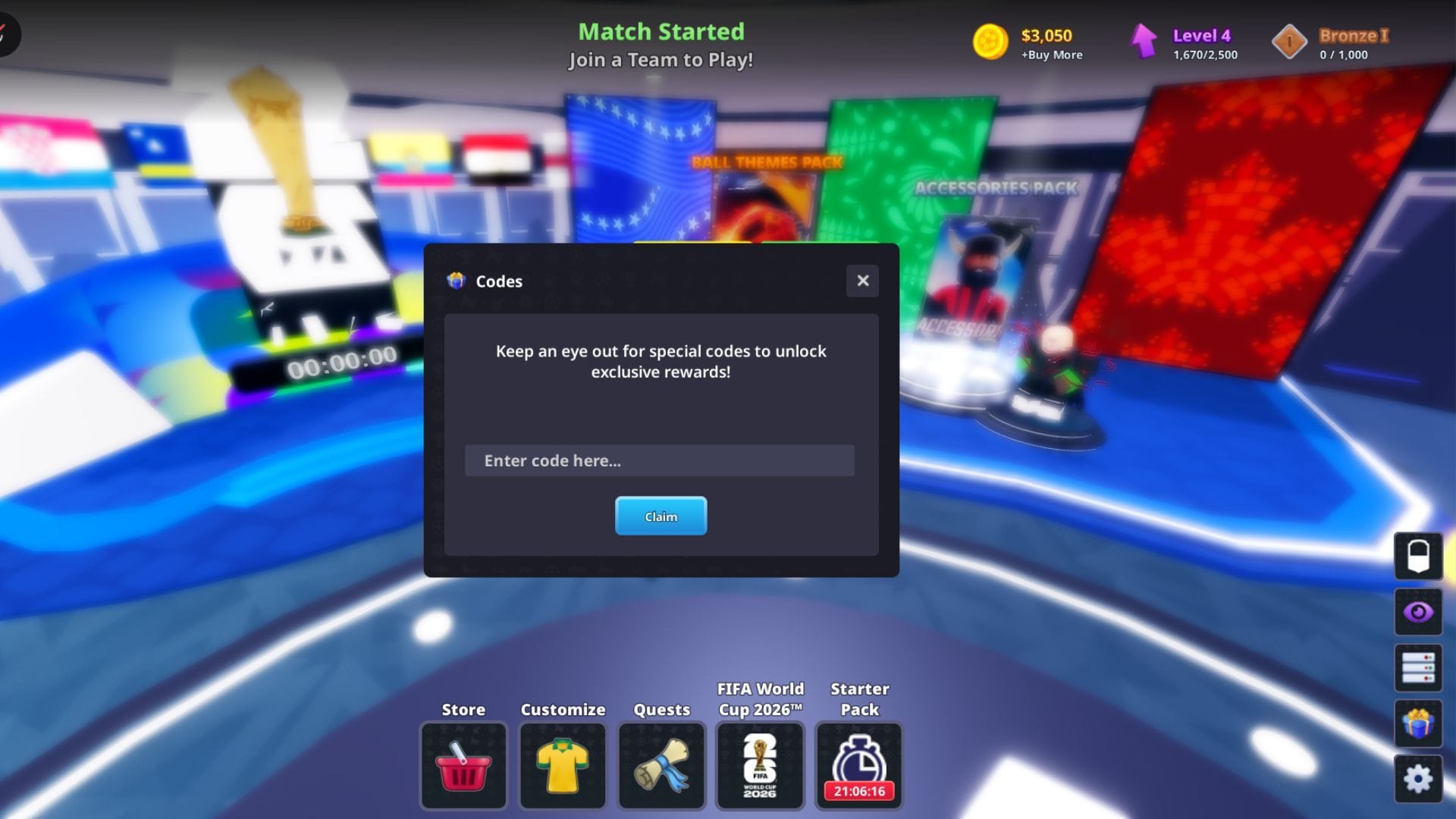 O ícone dos Códigos pode ser encontrado no canto inferior direito da tela (Imagem via Roblox)