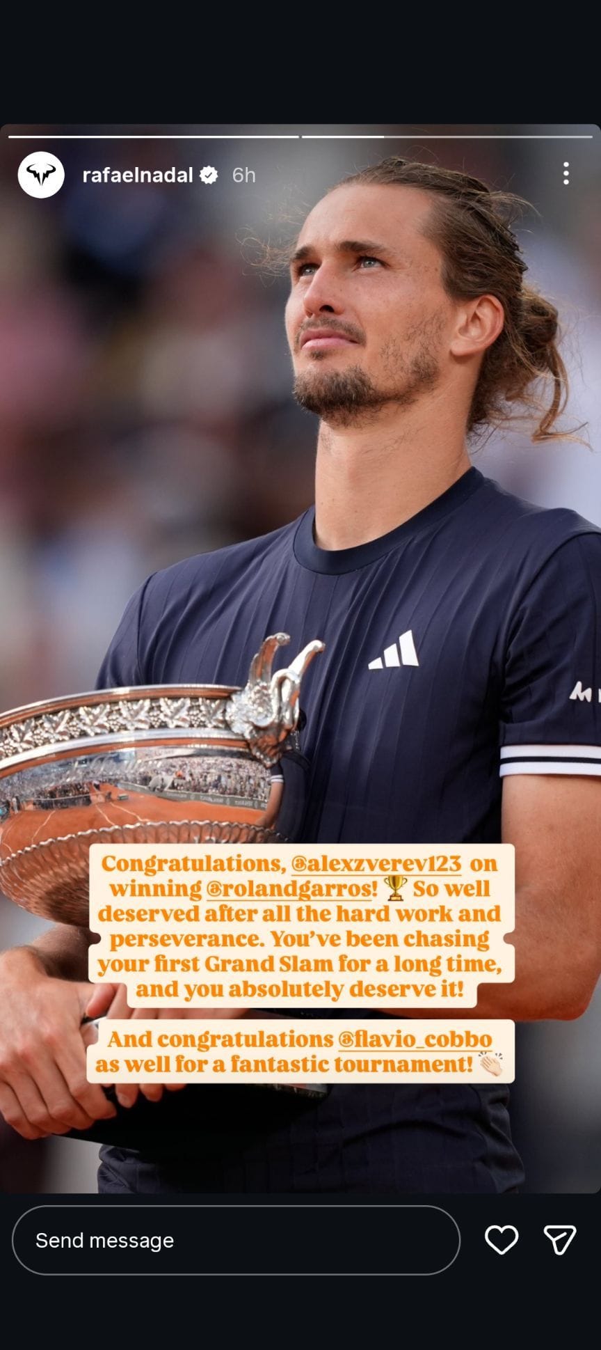 Screenshot of Nadal's Instagram story.