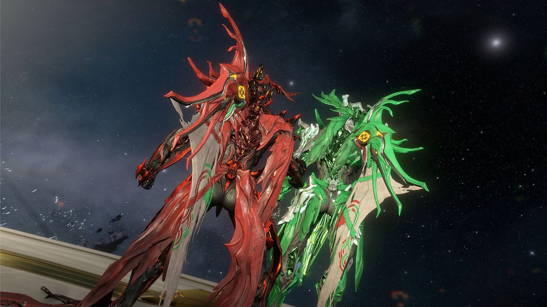 Screenshot of Orion’s and Sirius’ Swaddle Syandanas (Image via Digital Extremes)