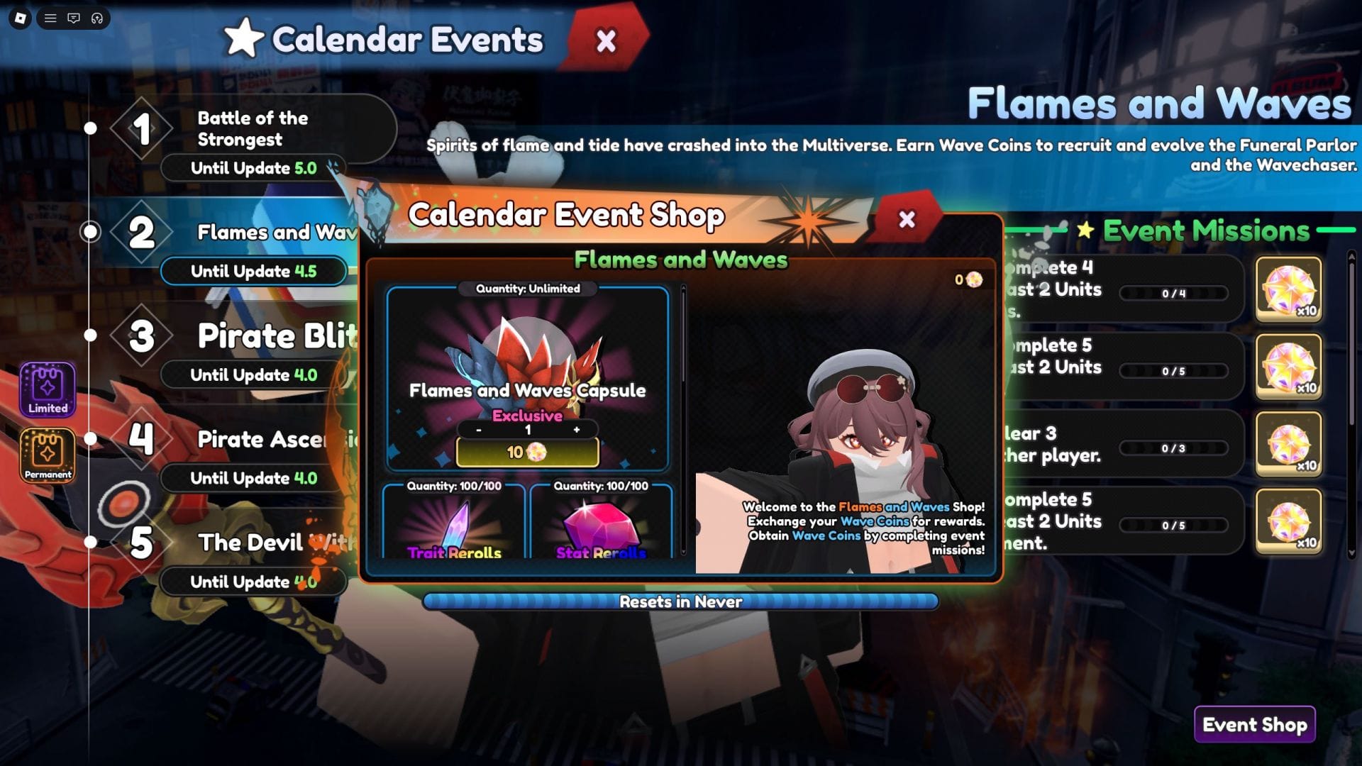The Flames and Waves Event shop (Image via Roblox)