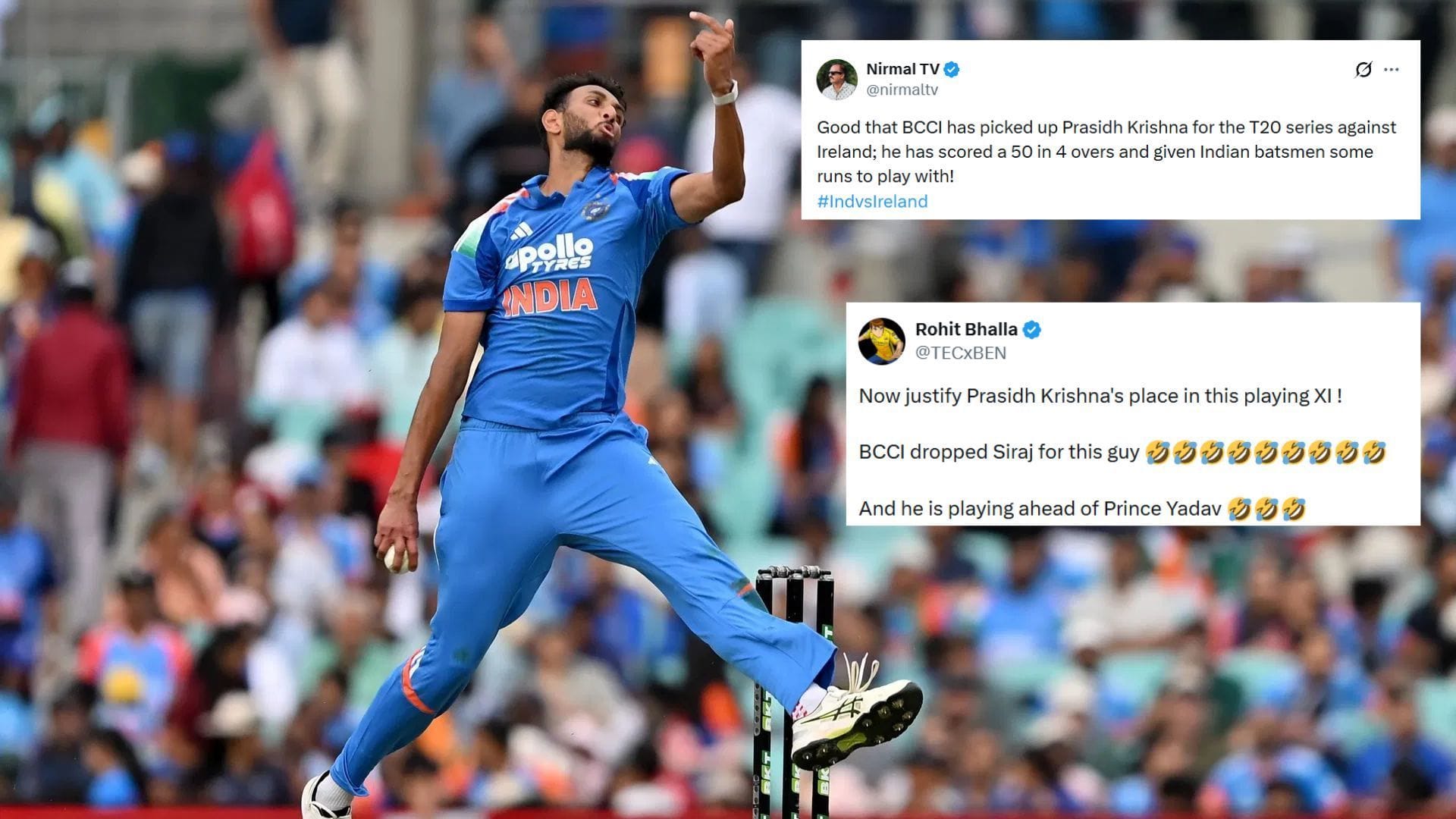 "Made boring game a bit more interesting" - Fans mock Prasidh Krishna for his expensive spell of 0/57 in IRE vs IND 2026 1st T20I