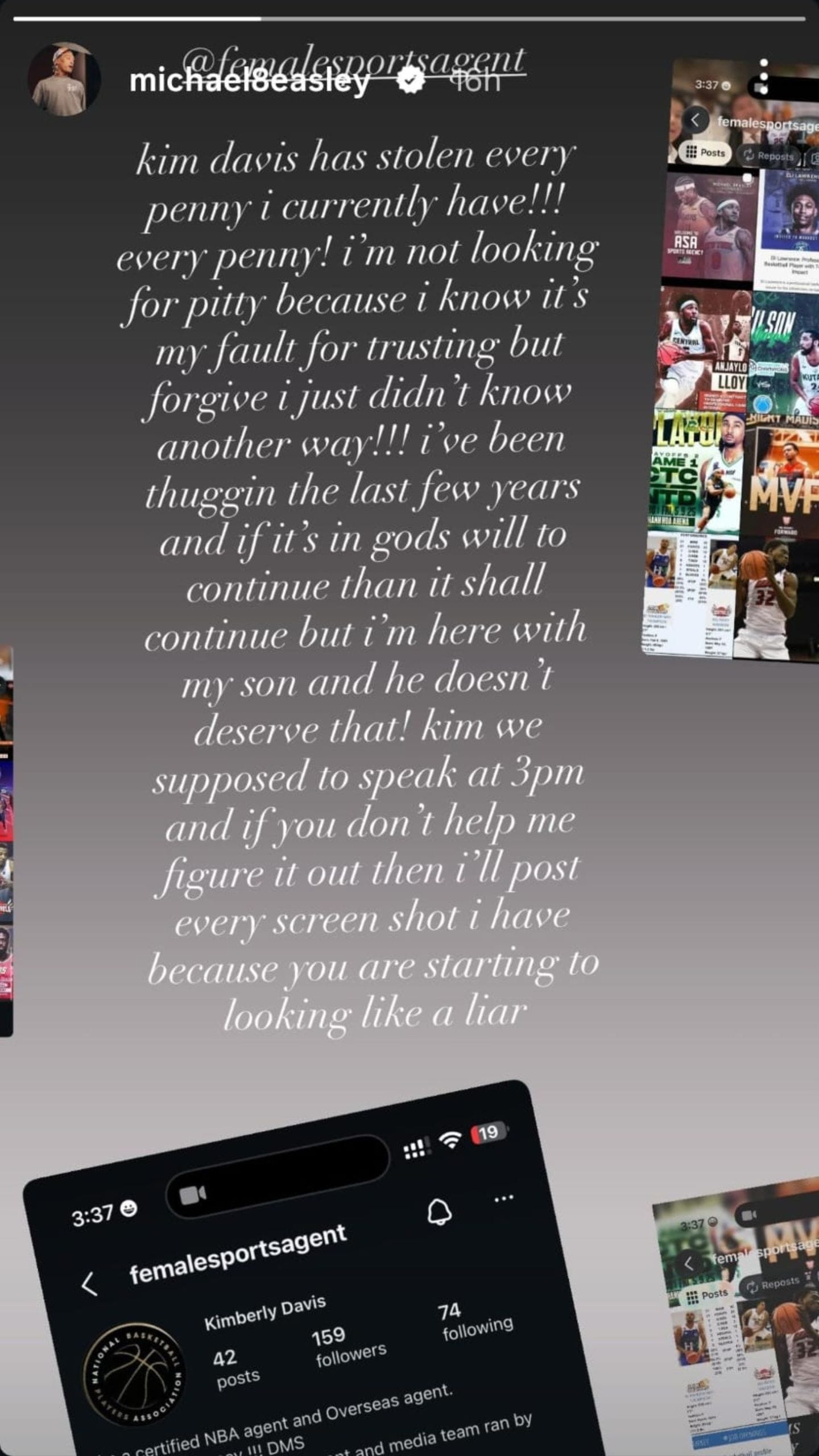 Michael Beasley called out his NBA agent on social media.