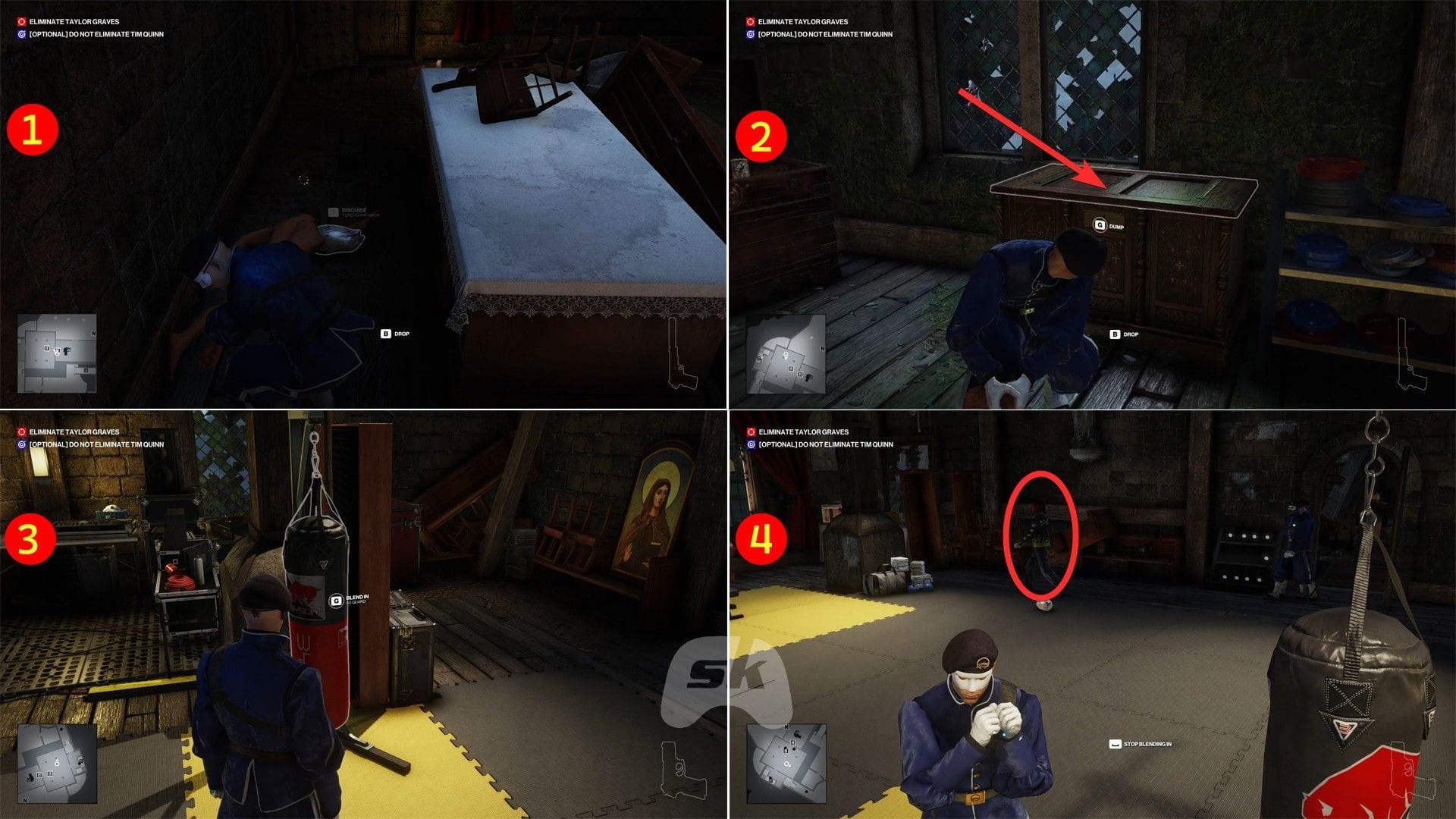 Dump the guard's body, blend in, and wait for Taylor Graves to arrive (Image via Sportskeeda Gaming || IO Interactive)